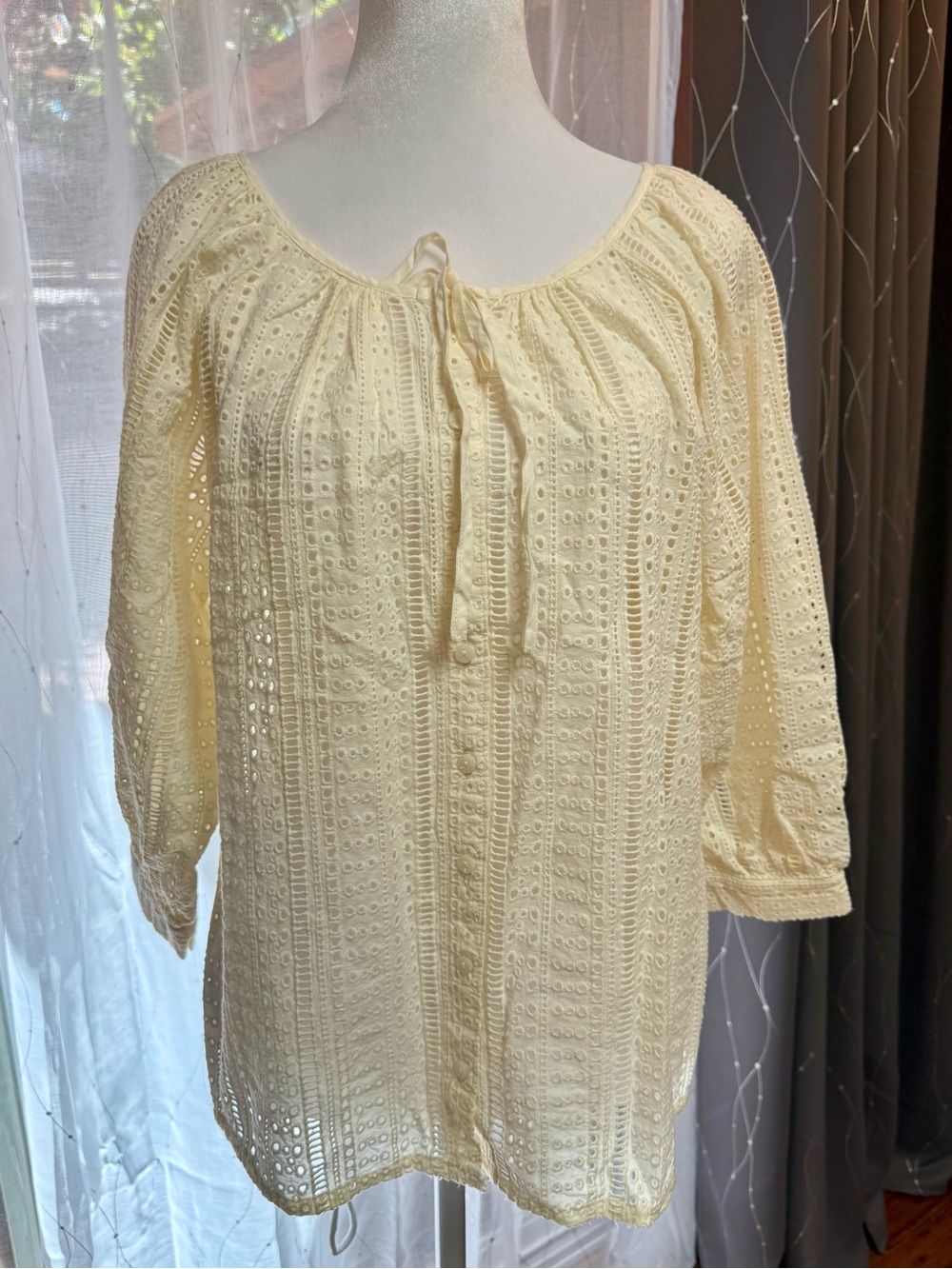 NWT Joie Light Cream Eyelet Button‎ Down Unlined Cotton Peasant Top Size S - Picture 2 of 10